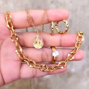 Titanium Set Perhiasan Wanita Dewasa Gold Anti Karat Korean Style Xpid249