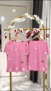 ●ECLAIRE● 043 Tshirt Kaos Leher Oneck dan Vneck PINK Cute Girl Santa Claus Natal Christmas Xmas Import