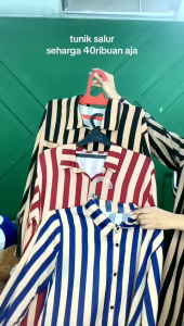 Tunik Motif Salur Garis Strip & Atasan Wanita Muslimah Bisa COD