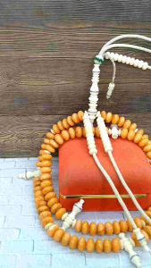 MAHEN CRAFT tasbih Tijani batu Marjan Oren kombinasi tulang full benang rajut C58