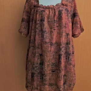 atasan wanita batik orange coklat L XL cewek cute jumbo square neck santai blouse