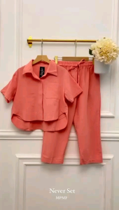 SIMIFASHION Premium Set Naver Crop Top dan pants 3/4 bahan Angel linen