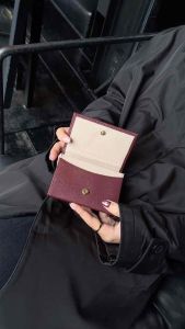 Ví Tiny Tím Plum LEMONT da bò thật nhiều ngăn thẻ ngăn hộp rộng