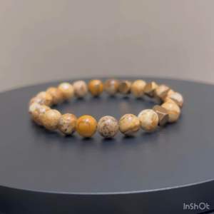 CW Manila - 0SIRIS Stretch Bracelet - 8mm Picture Jasper with Truncated Spacers - Charm Bracelet