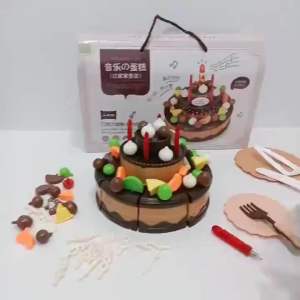 82pcs High Tea Birthday Cake Cutting with Interactive Candle Music Light DIY Pretend Play Fruit Dessert Toy