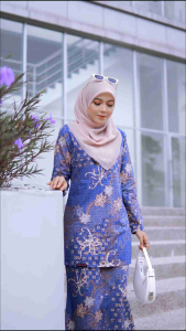 [ 1215 ] BAJU KURUNG SEDONDON COTTON TEMA DARK BLUE  By DHIA COTTON