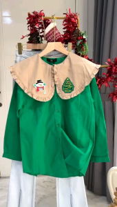 ●ECLAIRE● 043 Kemeja Big Collar Katun 2tone two-tone Natal Christmas Xmas Premium 895883