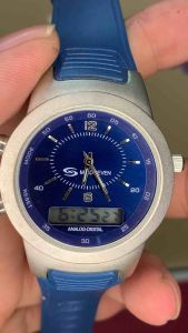 Đồng hồ nam hai máy hiệu MILD SEVEN chạy vừa kim vừa điện tử size 38mm mặt xanh dây plastic máy chính hãng
