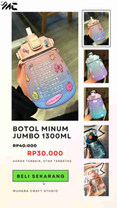 Botol Minum Jumbo Lucu 1300 ml | Botol Minum Jumbo untuk Anak-Anak dan Dewasa