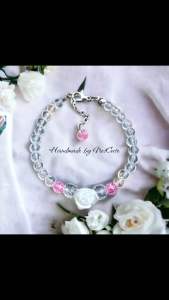 [BUY 2 GET HADIAH] White Rose Clear Bracelet (15cm) Gelang Manik style Korea - aksesoris