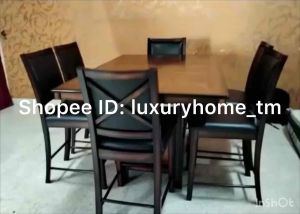 LIVERPOOL Counter Height 5.2ft x 3.4ft Table + 6 Chairs Dining set American OAK Veneer 4 Models of Chairs available 2 models are swivel chairs !! Could Mix-Match. For the Status of PLEASE CONTACT US FIRST Before palacing Order !!