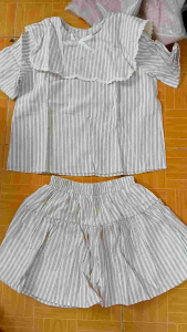 Set Tiểu Thư Yếm Vải Thô Áo Sơ Mi Mix Chân Váy có Lót Quần Dưới 56 Kg Thời Trang Trẻ Habis