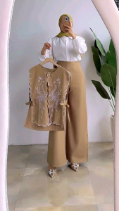 Baju setelan vest wanita bordir salur