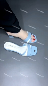 Guốc cao gót nữ quai quạt phối màu siêu xinh 3 và 5 phân