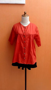 atasan wanita orange M L cewek blouse santai lengan pendek