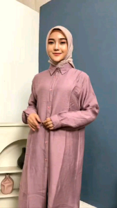 Long Tunik Wanita Muslimah Lengan Panjang Kancing Depan Allsize Standar Jumbo Terbaru