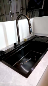 Kitchen Sink 8545 Luxury Black Kran Tarik Water Fall Bak Cuci Piring Hitam Wastafel 1 Lubang Model Bolzano Onan Ichsan Isan Modena Teka