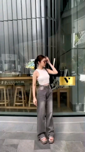 กางเกงยีนส์ขากระบอกใหญ่สีใหม่ ผ้าเกรดพรีเมี่ยมไม่ยืดนุ่มใส่สบาย ฟอกแต่งเฟดหน้าขา สีฟอกโทนใหม่เกาหลีสุดๆ🇰🇷 Chuu Jeans Size : S M L XL 2สี : เทา น้ำตาล