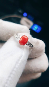 Natural Untreated Italian Coral Marjan 2 carat silver 925 ring