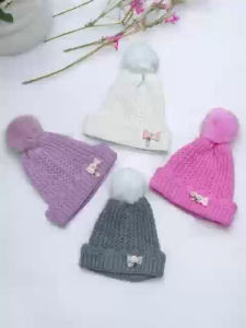 Infant Baby 0-12 Months Girl Smooth Knitted Bonnet Baby Wool Bow Bonnet Quality FH-992