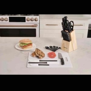 Farberware 22-Piece Never Needs Sharpening Triple Rivet High-Carbon Stainless Steel Knife Block and Kitchen Tool Set Black