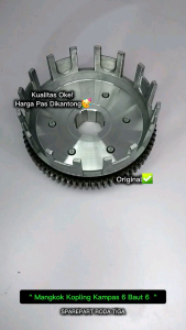 mangkok kopling + gigi 73t kampas 6 baut 6 (GS 27G) sparepart roda tiga