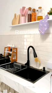 Paket Lengkap Kitchen Sink Hitam 8245 & Kran Fleksibel