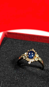 แหวนเงินแท้หัวไพลินเมืองกาญแท้ล้อมเพชรcz