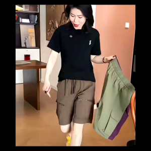 Mens Multi Pocket Cargo Pants Seluar Pendek Cargo Lelaki Berpocket Straight Cut Material Nylon 男生工装短裤