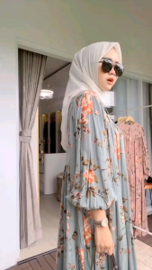 Dress Cantik Gamis Kekinian Motif Bunga