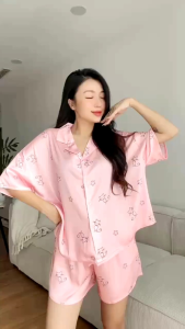 (40-62kg) °Lụa Tơ Tằm° Đồ bộ Pijama Đùi Tay Dơi Cổ phối/Cổ Y mềm mịn mát Bộ ngủ mặc nhà Thiết Kế họa tiết Hot Trend Xinh Sang
