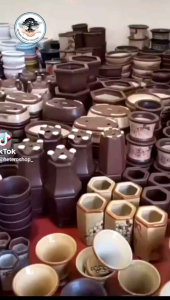 Pot Bonsai dan Tanaman Hias Keramik Segi Delapan Tinggi CASCADE Cokelat Tua