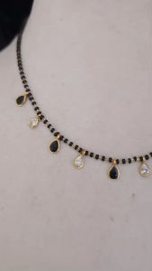 Sg readystock Black beaded necklace with teardrop-shaped pendants and clear stones. Indian minimalist jewellery
