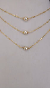 Sg readystock Gold 3 layered necklace with three pearls on each layer Indian minimalist jewellery
