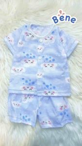 Benebaby ชุดกระดุมแขนสั้นลายก้อนเมฆสีฟ้า ชุดเด็กอ่อน ชุดเด็กทารก เด็กแรกเกิด COTTON
