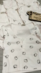 Áo croptop nút cài in hình kitty thun borip co giãn mạnh