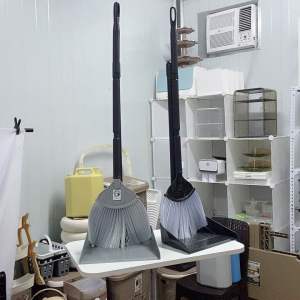 2-in-1 Anti-Slip Standing Dustpan & Broom Set with Long Handle No-Bend Home Cleaning Tool