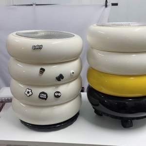 Adorable Press Trash Bin with Wheels Cute Cartoon Garbage bin Push-to-Open Lid Office Trash Can