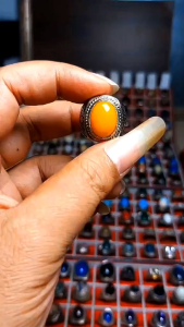 Cincin batu kembang johar kristal tembus senter 16mm 18mm yellow jade / giok kuning cincin pria terlaris