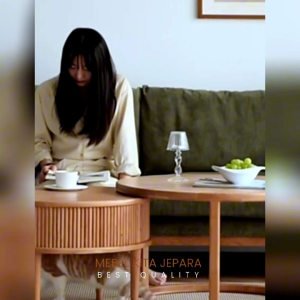 Coffe Tablet | Meja Tamu Kopi Bundar Nesting | Japanese Style Minimalis Modern Aesthetic Kayu Jati