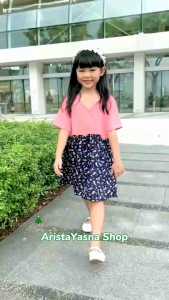 Dress Anak V Rayon Fiona Lucuna Size 2-6 Tahun - Dress Anak Rayon Kombinasi Rayon Motif Baju Anak Perempuan Dress Anak Leher V