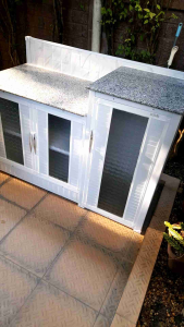 ตู้ครัวอลูมิเนียม 120 CM วางเตาแก๊สพร้อมเก็บถัง / ตุ๊กสาว