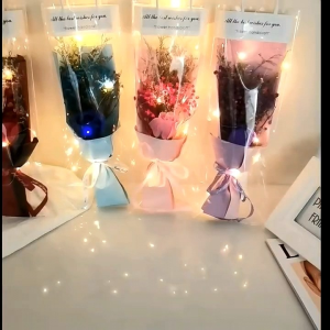 Artifical Soap Flower Bouquet With Gypsohila with led transparent tote bag