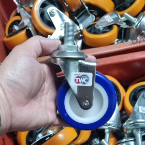 ลูกล้อ ล้อรถเข็น ล้อยูริเทนน้ําเงิน 3 นิ้ว เกลียว