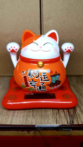 Waving Cat Maneki Neko Double Hand Waving Cat solar powered lucky cat fortune cat money cat 2 hands waving cat Fengshui lucky cat solar powered lucky cat no batteries waving cat 2 hands waving cat for table display lucky cat for cashier fortune cat 2 hand