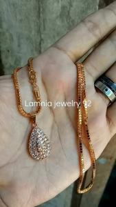 KALUNG FASHION WANITA MEWAH KACA MILANO LIONTIN PERMATA AIR  PENGAIT S  LAPIS EMAS 24 K