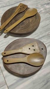 Wooden Spatula and Spoon Set on Round Cutting Board