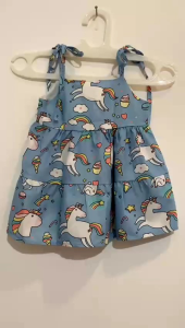 Dress tali anak perempuan kuda poni / gaun tanpa lengan anak cewek unicorn lucu blue