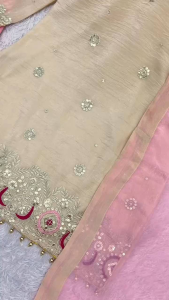 Elegant traditional outfit with cream and pink color Pre order