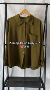 KEMEJA WANITA SAKU POLOS // Atasan Kemeja Polos Saku Crinkle